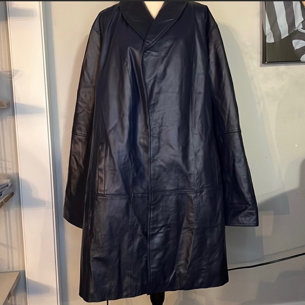 34W Women’s Genuine leather coat Navy Blue